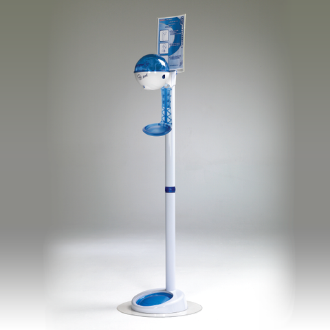 32oz Dispenser w/ Floorstand & Drip Tray White/Blue + Blue Drip Tray